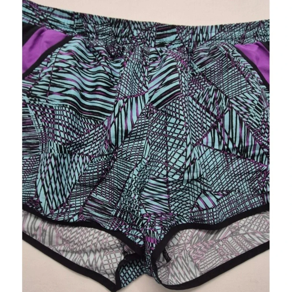 Under Armour womens black/teal/purple print running shorts XL Heat Gear exercise